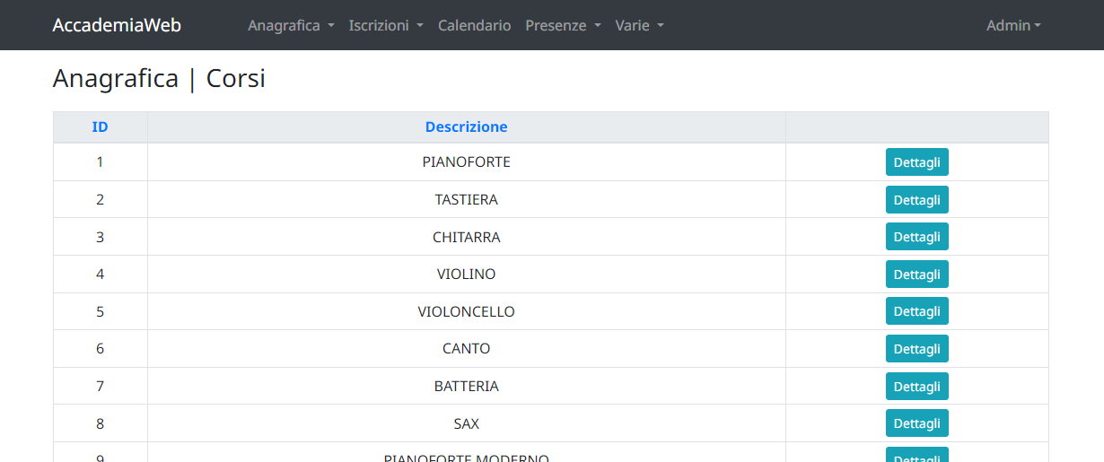 Anagrafica corsi scuola di musica